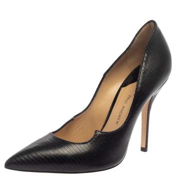 Pre Owned Paul Andrew Black Lizard Embossed  Leather Pumps Size 39