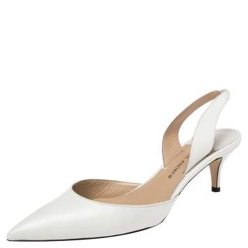 Pre Owned Paul Andrew White Leather Rhea Slingback Pumps Size 39