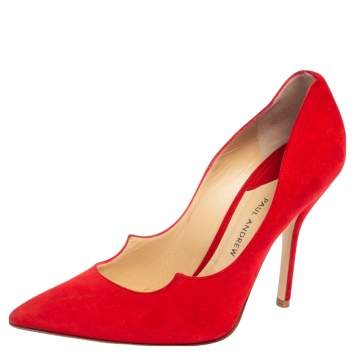Pre Owned Paul Andrew Red Suede Pointed Toe Pumps Size 37