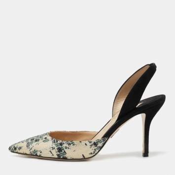 Pre Owned Paul Andrew Tricolor Woven Fabric and Suede Slingback Pumps Size 37