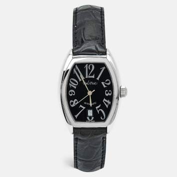 Pre Owned Paul Picot Black Stainless Steel Alligator Leather Firshire 4097 Unisex Wristwatch 33 mm