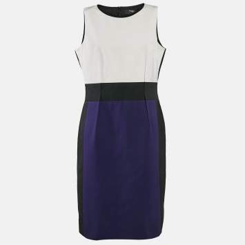 Paule Ka Multicolor Synthetic Color-Block Knee-Length Sleeveless Dress L