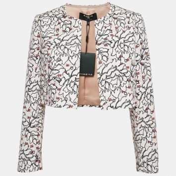Pre Owned Paule Ka Pink Printed Cotton Blend Open Front Cropped Jacket L