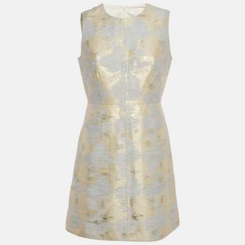 مملوكة مسبقًا Paule Ka Grey/Cream Lurex Jacquard Mini Dress M