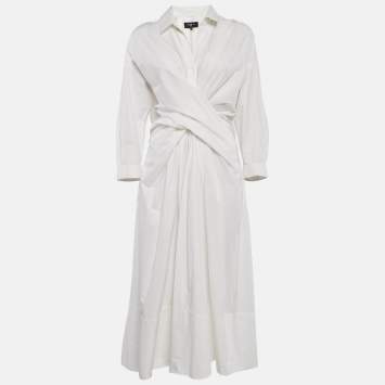 Pre Owned Paule Ka Cotton Draped Style Midi Shirt Dress M