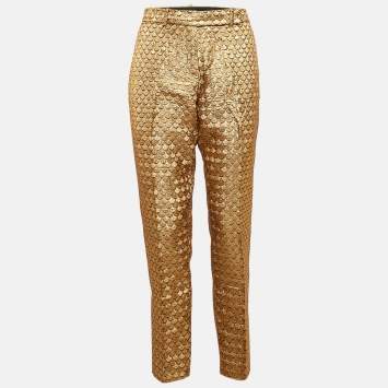 Pre Owned Paule Ka Gold Patterned Brocade Trousers M