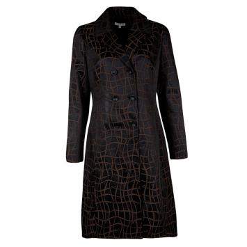 Pre Owned Paule Ka Black and Brown Jacquard Logo Detail Double Breasted Coat L