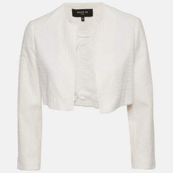 Pre Owned Paule Ka White Broderie Anglaise Cotton Crop Jacket L