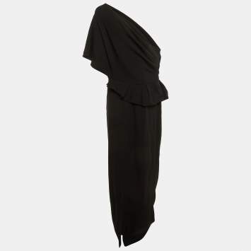 Pre Owned Paule Ka Black Crepe One Shoulder Maxi Dress XL