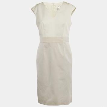 Pre Owned Paule Ka White /Pink Crepe Sleeveless Short Dress M