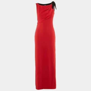 Pre Owned Paule Ka Red Crepe Knot Detail Sleeveless Maxi Dress M