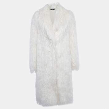 Pre Owned Paule Ka White Fur Open Front Coat M