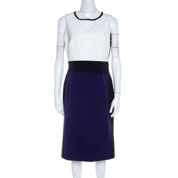 Pre Owned Paule Ka Black White and Purple Fitted Knee Length Dress M 