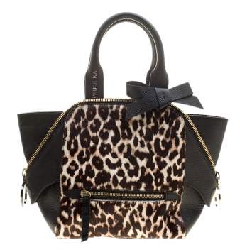 Pre Owned Paule Ka Black/Beige Leather and Leopard Print Calfhair Tote