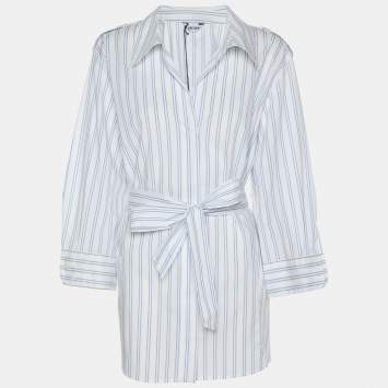 Persona White/Blue Stripe Cotton Belted Shirt Top XL