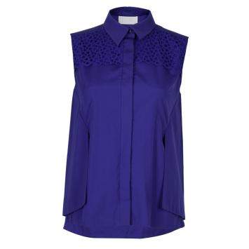 Pre Owned Peter Pilotto Blue Broderie Anglaise Sleeveless Shirt M
