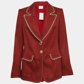 Pre Owned Peter Pilotto Brown Canvas Trim Detail Single Breasted Blazer M