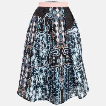 Pre Owned Peter Pilotto Blue/Multicolor Printed Crepe Midi Skirt S