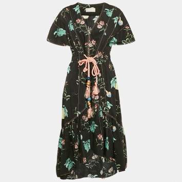 Peter Pilotto Navy Blue Floral Print Asymmetric Flounce Midi Dress M