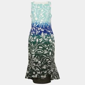 Peter Pilotto Multicolor Stencil Floral Print Sleeveless Midi Dress L