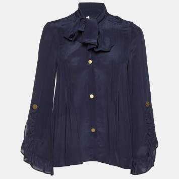 Pre Owned Peter Pilotto Blue Silk Pleated Blouse S