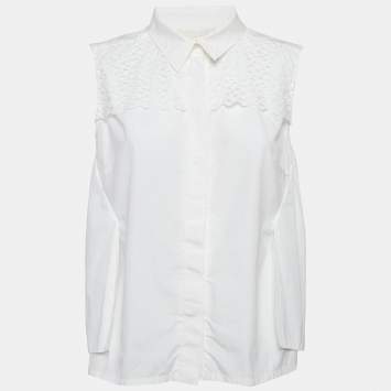 Peter Pilotto White Lace-Trim Cotton Sleeveless Shirt M