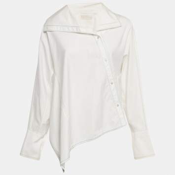 Pre Owned Peter Pilotto White Cotton Asymmetric Blouse M
