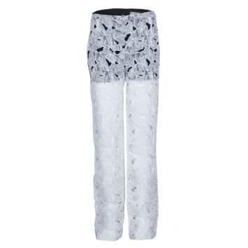 Pre Owned Peter Pilotto White Tabitha Cutout Ikebena Flower Embroidered Silk Organza Pants M