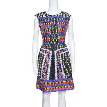 Pre Owned Peter Pilotto Fantasia Cheerleader Printed Silk Sleeveless Alexa Dress M