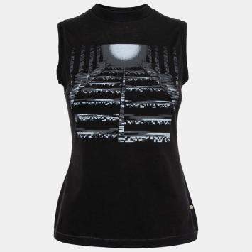 Pre Owned Peter Pilotto Black Cotton Pixel Moon Print Sleeveless Top M 