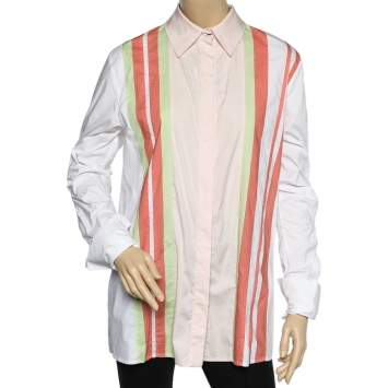 Peter Pilotto Multicolor Striped Cotton Cutout Sleeve Detail Shirt S