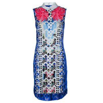 Pre Owned Peter Pilotto Blue Digital Print Neon Sequin Embellished Sleeveless Dress S