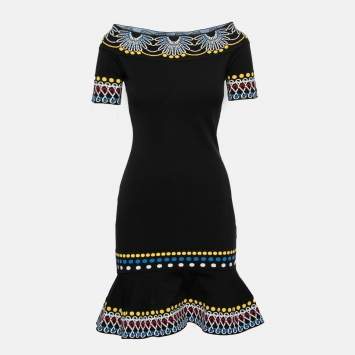 Pre Owned Peter Pilotto Black Jacquard Knit Off-Shoulder Dress S
