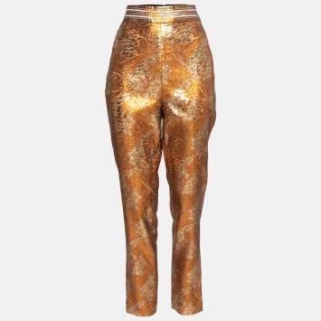 Pre Owned Peter Pilotto Gold Floral Lurex Jacquard Trousers M