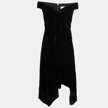 Pre Owned Peter Pilotto Black Velvet Off-Shoulder Cocktail Dress L