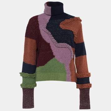Pre Owned Peter Pilotto Multicolor Patchwork Knit Turtleneck Jumper L