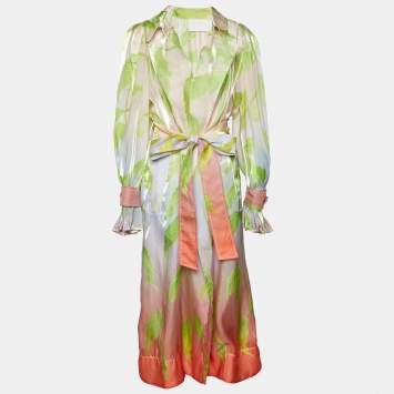 Pre Owned Peter Pilotto Multicolor Printed Organza Belted Open Front Coat S