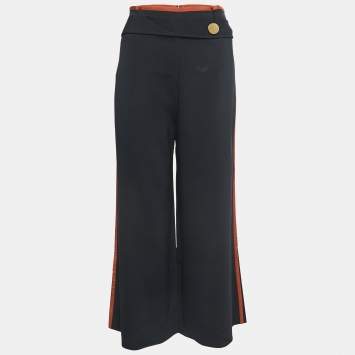 Peter Pilotto Black/Brown Crepe Button Embellished Wide Leg Trousers M