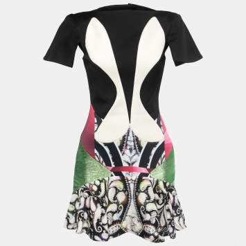 Pre Owned Peter Pilotto Multicolor Print Crepe Cape Sleeve Mini Jarr Dress S