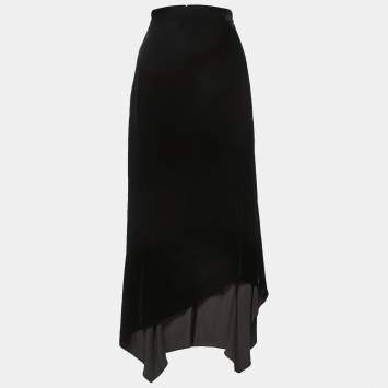Pre Owned Peter Pilotto Black Velvet Asymmetrical Maxi Skirt S