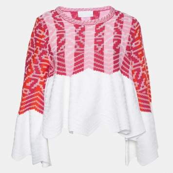 Peter Pilotto Pink/White Cotton & Wool Knit Peplum Sweater S