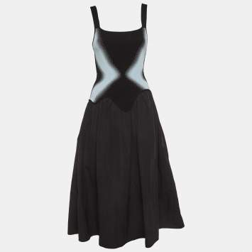 مملوكة مسبقًا PH5 Black Knit and Poplin Elsa Mixed Media Midi Dress S