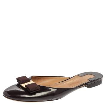 Pre Owned Salvatore Ferragamo Burgundy Patent Leather Emile Mules Size 39