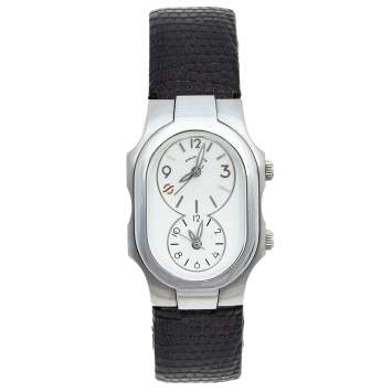Pre Owned Philip Stein White Stainless Steel Leather Teslar Women's Wristwatch 27 mm