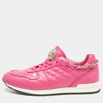 Pre Owned Philipp Plein Pink Leather Skull Lace Up Trainers Sneakers Size 39