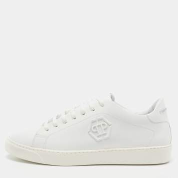 Pre Owned Philipp Plein White Leather Low Top Sneakers Size 41
