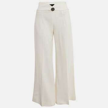 Pre Owned Marni Off-White Textured Wool Blend Wide Leg Pants M