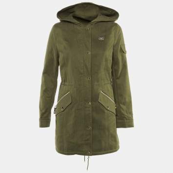 Pre Owned Philipp Plein Khaki Green Cotton & Fur Hooded Double Layer Jacket S