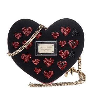 مملوكة مسبقًا Philipp Plein Black Suede Sweet Heart Embellished Crossbody Bag