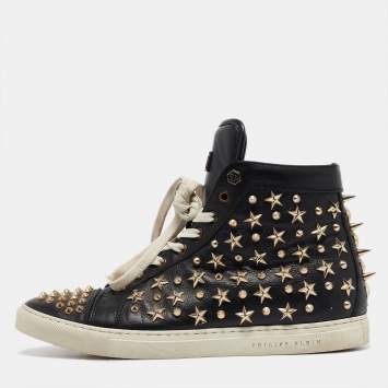 Pre Owned Philipp Plein Black Leather High Top Sneakers Size 40